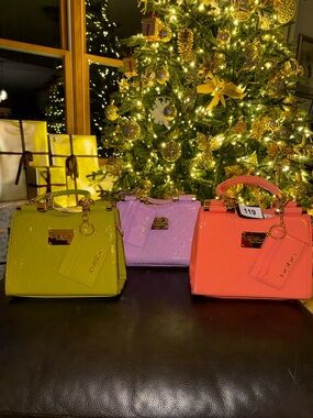 bebe Patent Mini Satchel Trio in Lime, Lavender & Coral